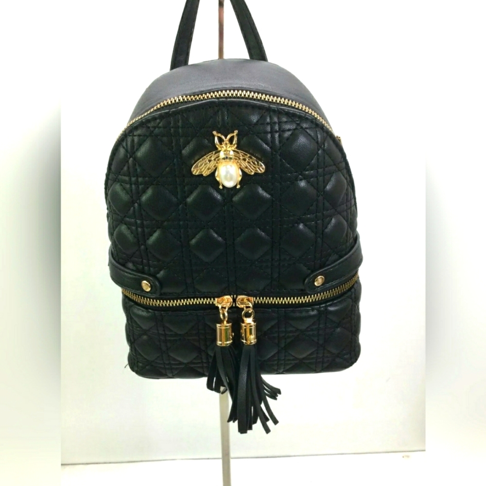 Deluxity Designer Los Angeles Black Quilted Faux Leather Mini Backpack
